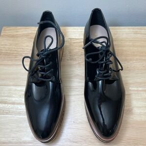 ALDO Black Patent Leather Wedge Oxford Shoes Women's Size 9M Cork Sole